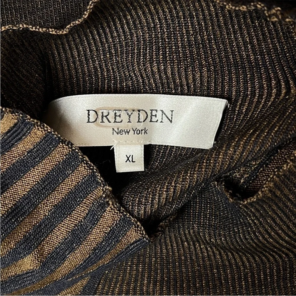 DREYDEN Wool Sweater‎ Contrast Stripe Rib Knit Lightweight Slim Fit Mockneck XL
